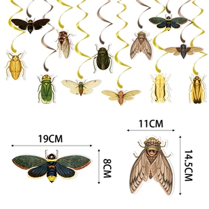 Insect theme party swirl decorations with lifelike beetle and cicada printed cardstock