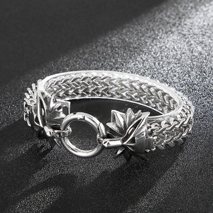 Macro shot of punk style dragon head clasps with woven stainless steel chain