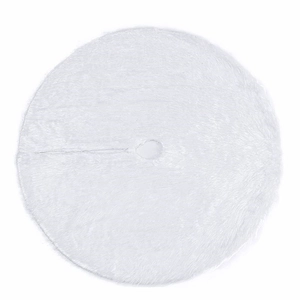 Detail of soft white plush Christmas tree skirt showing high-density faux fur texture
