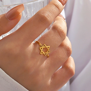 Stainless Steel Hollow Hexagram Star Ring Adjustable Open Finger Band Minimalist Fashion Jewelry For Women