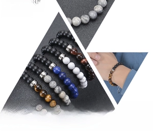 Detail of 8MM natural map stone bracelet with hypoallergenic stainless steel beads