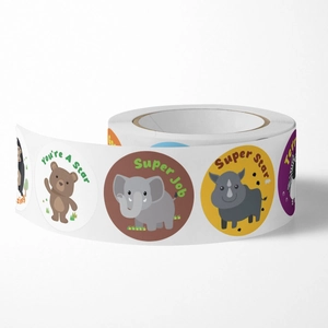 500pcs roll of colorful cartoon animal reward stickers with motivational English phrases