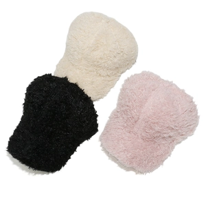 Winter warm plush baseball caps in black, cream white and pink soft fuzzy fleece fabric