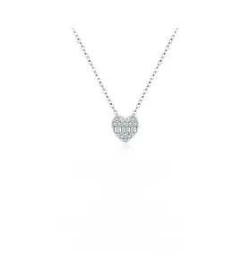 Detail of a sparkling heart pendant necklace with shimmering crystals on S925 silver chain