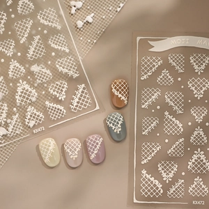 5D embossed lace grid nail stickers KX472 with stereoscopic white floral patterns