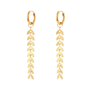 18K gold-plated stainless steel hoop earrings with long cascading leaf chain tassels
