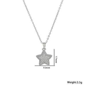 Silver pentagram star pendant necklace with sparkling rhinestones and dimension labels