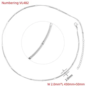Macro detail of VL482 silver snake chain necklace with 2.0mm width and lobster clasp