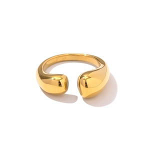 Polished gold stainless steel teardrop open ring with a minimalist glossy metal finish