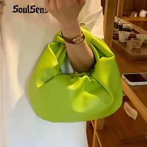 Lime green pleated cloud bag with knotted handle for women stylish summer clutch