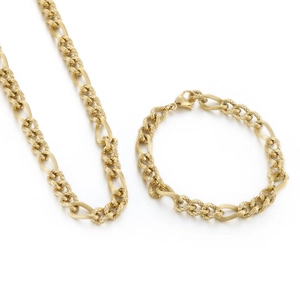 Set collana e bracciale hip hop a catena groumette dorata con maglie intrecciate