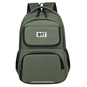 Green business laptop backpack with durable nylon fabric and multiple zipper compartments
