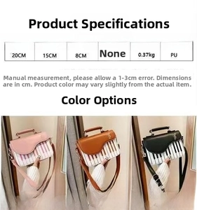 Detailed size chart for piano printed PU crossbody bag measuring 20x15x8cm with three colors