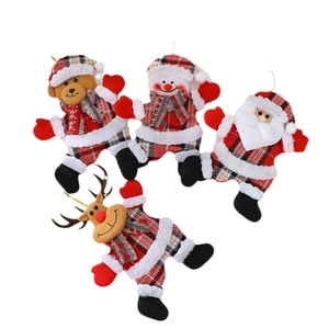 Set of 4 Christmas hanging ornaments with plush bear snowman Santa and reindeer dolls