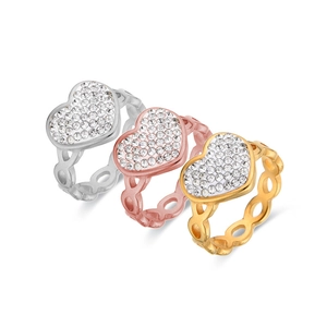 Bague En Acier Inoxydable Forme Coeur Avec Strass Et Bande Chaîne Évidée Bijoux Mode Pour Femmes