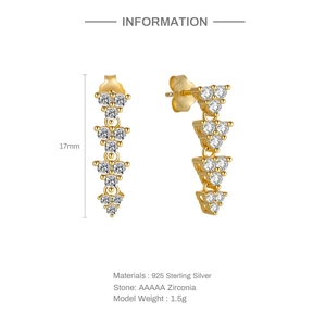 Detail of S925 sterling silver triangle tassel earrings with zircon dimensions and weight