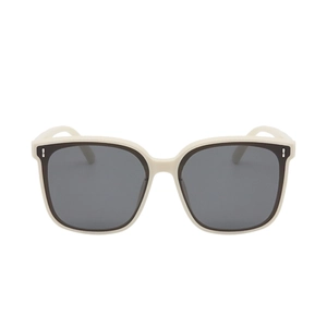 Premium cream white square oversized sunglasses with dark lenses and metal rivets