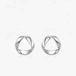 925 Sterling Silver Stud Earrings Twisted Wave Mobius Geometric High Polish Minimalist Hip Hop Trendy Jewelry For Women