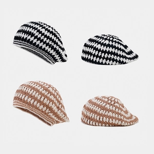 Béret En Coton Crocheté À La Main Rétro Ajouré Respirant Style Français Casquette De Peintre Pour Femmes