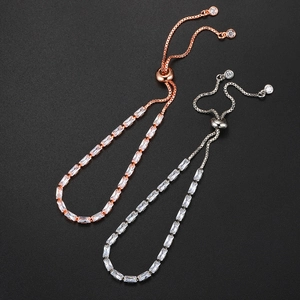 Adjustable tennis bracelets with rectangular zircon stones in rose gold and silver finish