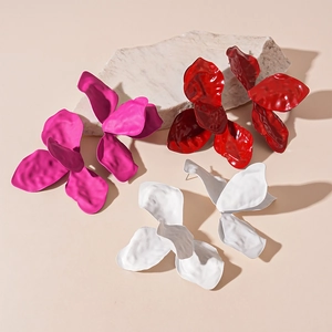 Exaggerated Large Flower Petal Earrings With Silver Earring Post Painted Metal Fashion Statement Jewelry For Women