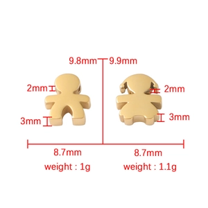 Polished gold titanium steel boy and girl charms with size and weight specifications