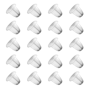 Set of 20 transparent silicone bullet earring backs displayed in a neat grid arrangement