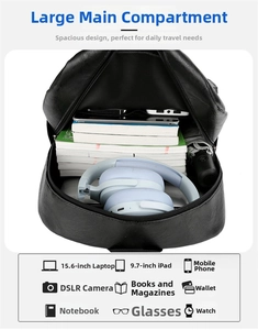 Detail view of large capacity backpack holding a 15.6 inch laptop and camera equipment