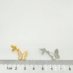 18K gold and silver plated butterfly pendants with shells and crystals on scale ruler