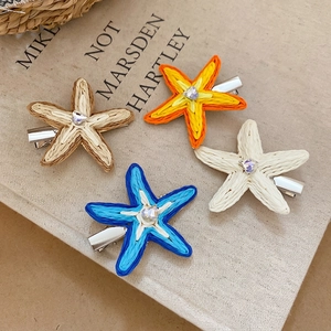 Barrettes étoile de mer en raphia avec cristal pour style de vacances de plage