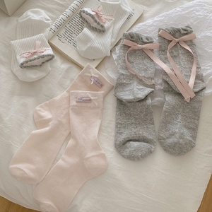 Calze Crew Da Donna Cotone Pettinato Traspirante Fiocco Volant Dolce Lolita Balletcore Moda Calzetteria Comoda