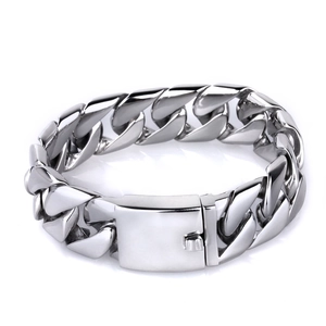 Men Cuban Link Chain Bracelet Stainless Steel Wide Heavy Hip Hop Trendy Jewelry Polished Matte Flat Link Square Clasp