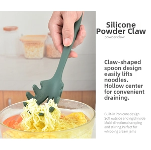 Green silicone pasta server with hollow claws and iron core for easy noodle lifting