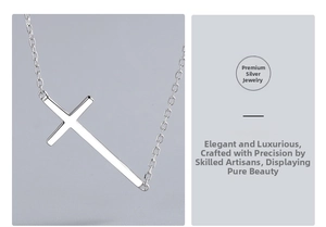 Macro view of polished S925 sterling silver necklace with horizontal cross pendant