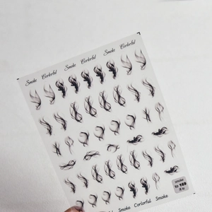 Macro detail of ultra-thin black smoke pattern 169 nail art stickers on clear backing