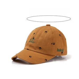 Detail view of cotton baby baseball cap with embroidery and adjustable 46cm head strap