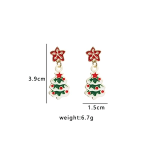 Detailed view of Christmas tree earrings with precise measurements 3.9cm by 1.5cm