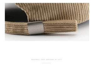 Macro detail of khaki corduroy baseball cap texture with adjustable metal buckle strap