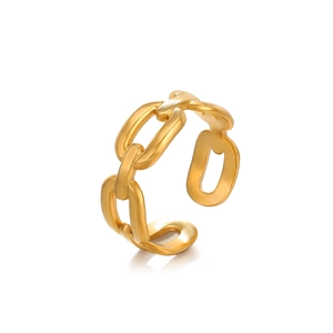 Minimalist 18K gold plated oval chain link open ring with adjustable band for women