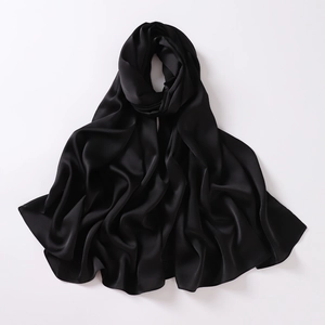 Detailed view of high-quality black chiffon shawl with elegant drape and silk texture