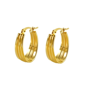 Elegante 18k vergoldete dreilagige Creolen aus poliertem Edelstahl für modebewusste Damen