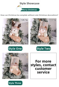Detailed size chart of Christmas stockings featuring reindeer, snowman and Santa designs