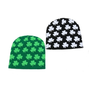 Bonnet De Saint Patrick Tricoté Acrylique Chaud Motif Trèfle Jacquard Bonnet Hiver Adulte Festival Irlandais