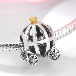 S925 sterling silver pumpkin carriage charm with gold-plated crown for DIY bracelets