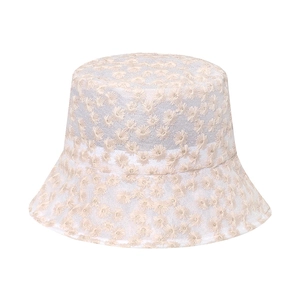 Breathable mesh daisy bucket hat for women with floral embroidery and sun protection