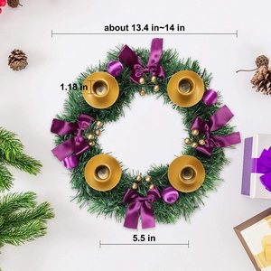 Christmas wreath candle holder with purple bows and gold berry ornaments 14 inch size