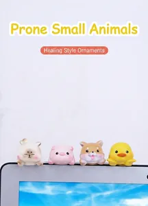 Set di 4 graziose statuette di animali in resina per decorare lo schermo del computer