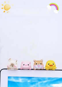 Set of 4 cute resin animal figurines including a cat and pig for computer screen decoration