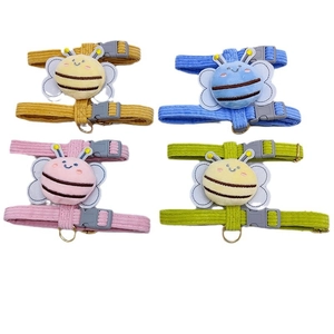 Adjustable cartoon bee cat harness and leash set made of striped corduroy for small pets