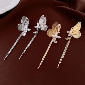 Orecchini A Nappa Farfalla Placcati Oro 18K Rame Con Perno In Argento Zircone Pendenti Lunghi Lusso Elegante Per Donna